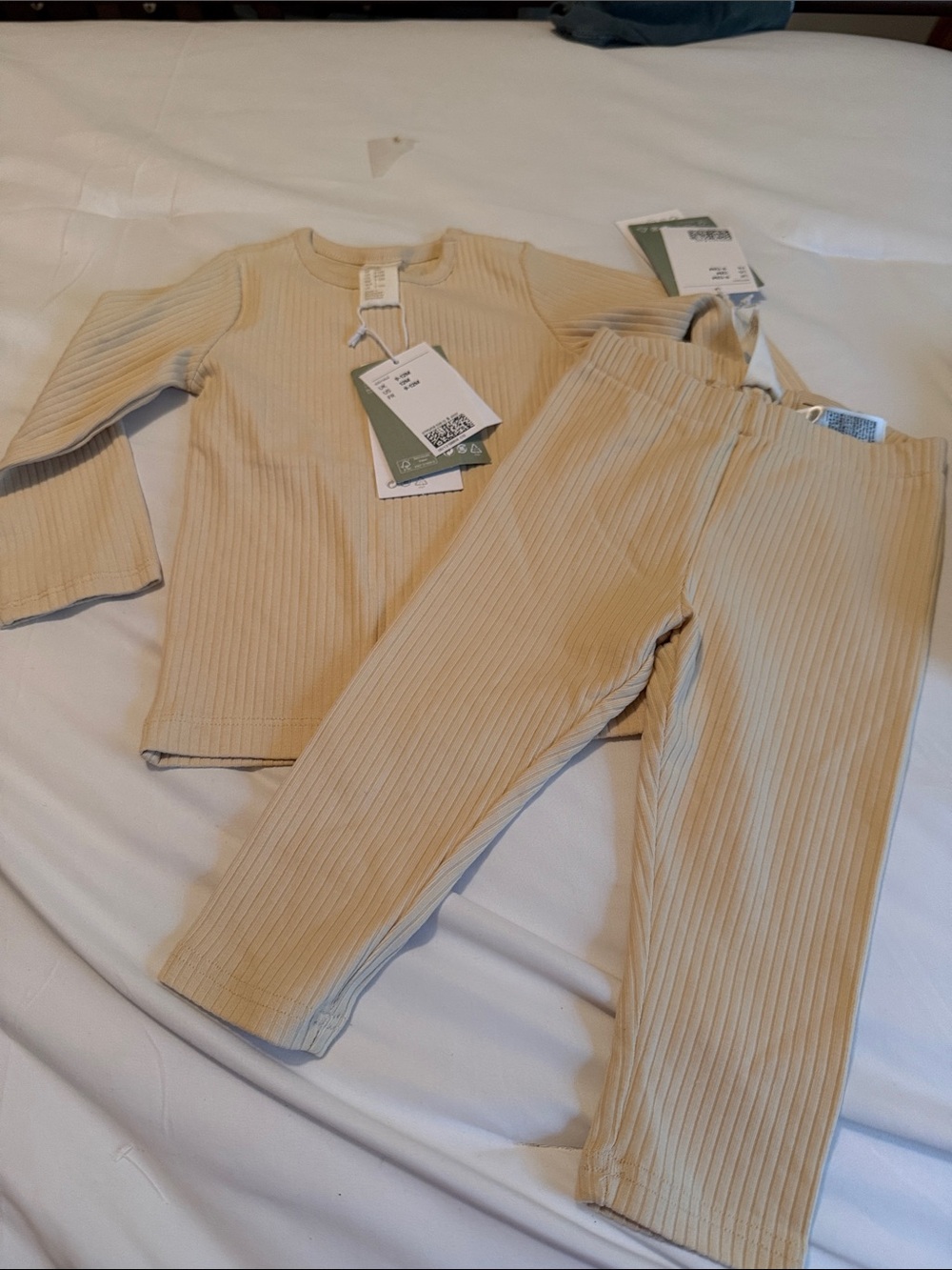 H&M Beige Ribbed Kids Pajama Set